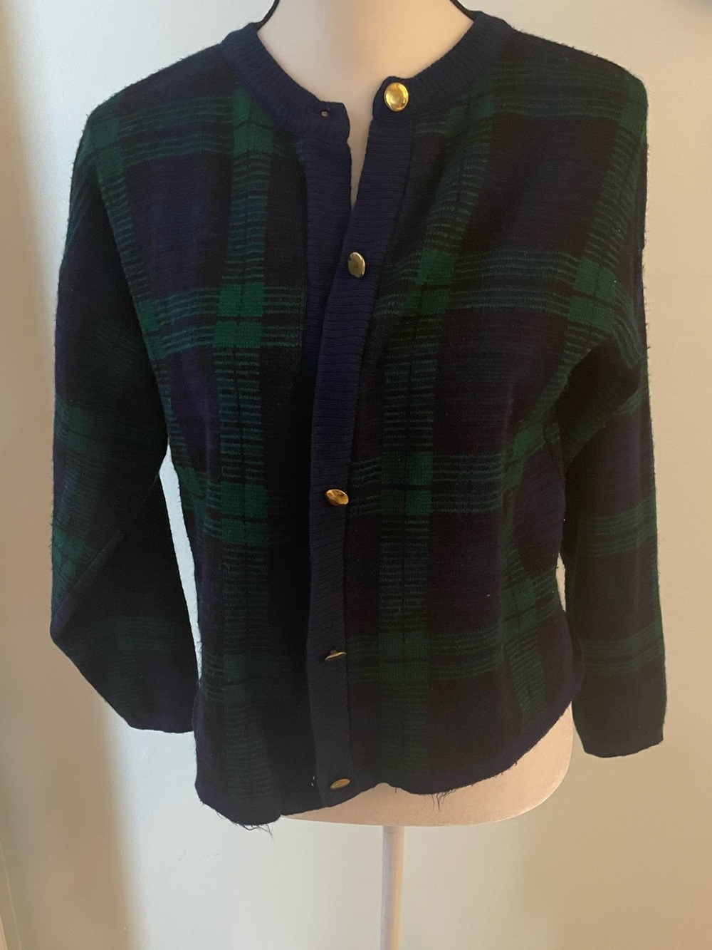 Vintage Classic Plaid Crewneck Jacket - Navy & Forest Green